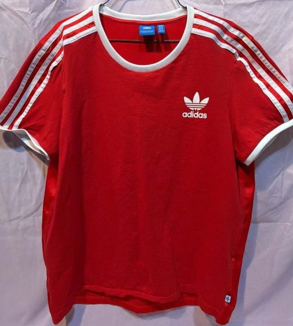 Adidas 3-Stripes T-Shirt Size L Red White Short Sleeve